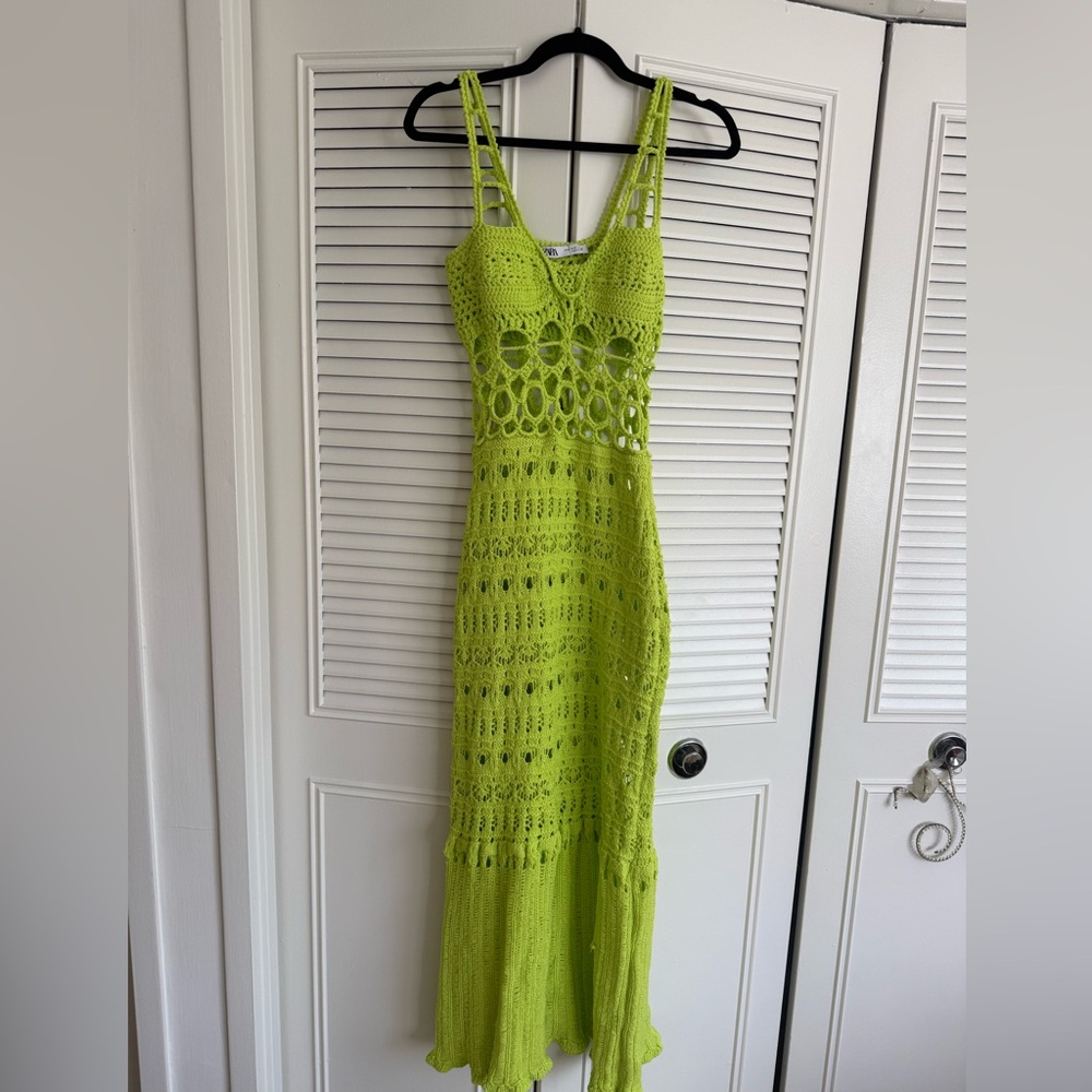 Zara Lime Green Crochet Maxi Dress